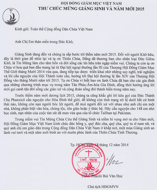 thu-chuc-mung-giang-sinh-2014-Chúc mừng Noel của Đức Cha Chủ Tịch HĐGM Việt Nam